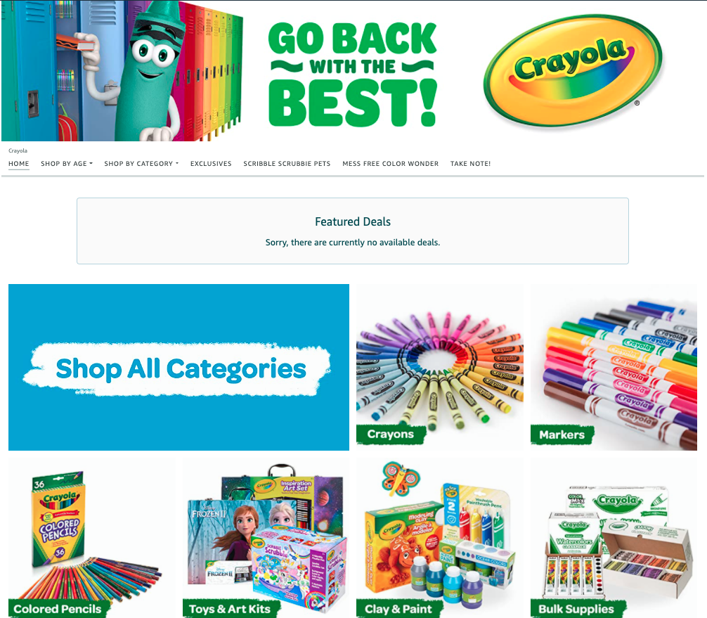 Screenshot of Crayola's brand Store page on Amazon